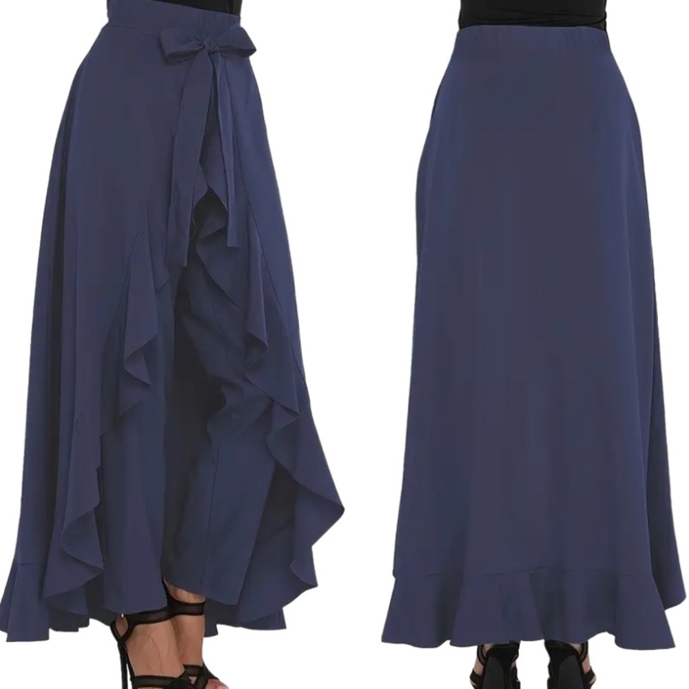BNIP Palazzo Long Pants with Overlay Ruffle Skirt *NAVY*